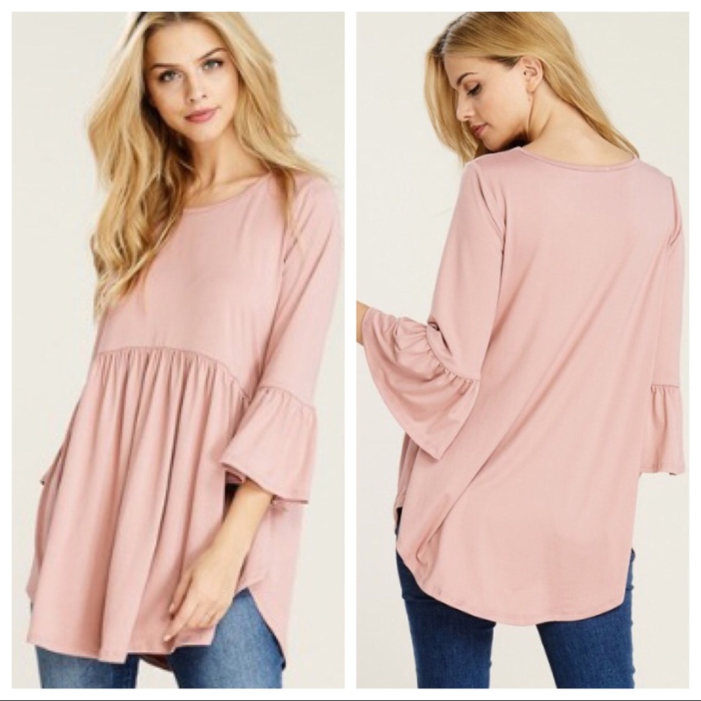 Blush 3/4 sleeve baby doll tunic w/ high low sides
